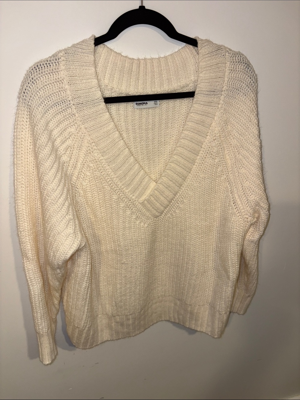 SONOMA Cream V-Neck Ribbed Knit Sweater
